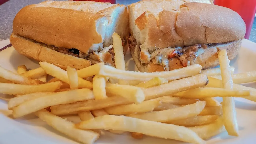 Philly Steak Sandwich and Shoelace Fries
